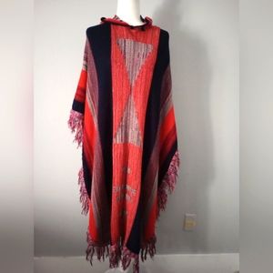 Poncho Vintage Red And Navy Fall Fashion Navajo Style  one size good condition